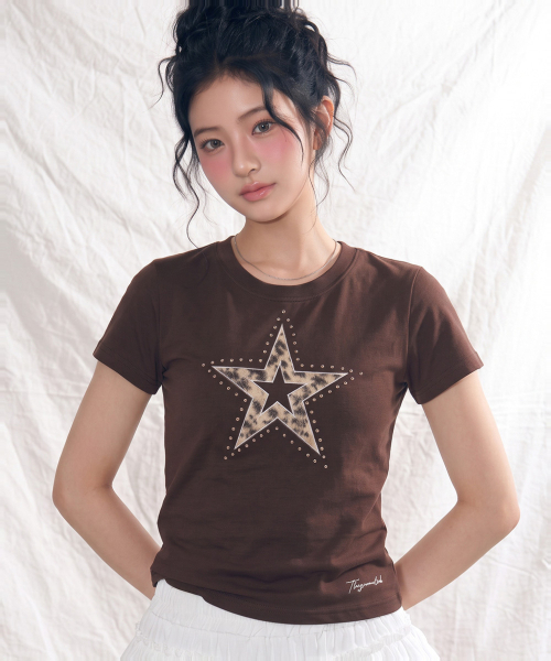 THE GREEN LAB（ザグリーンラボ）の「レオパードスターパッチ半袖Tシャツ[メランジグレー]（Tシャツ/カットソー・レディース・その他・FREE）」の7枚目の写真