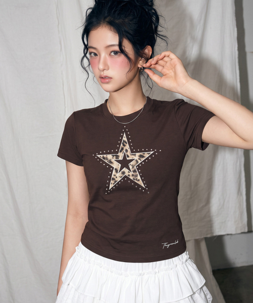 THE GREEN LAB（ザグリーンラボ）の「レオパードスターパッチ半袖Tシャツ[メランジグレー]（Tシャツ/カットソー・レディース・その他・FREE）」の8枚目の写真