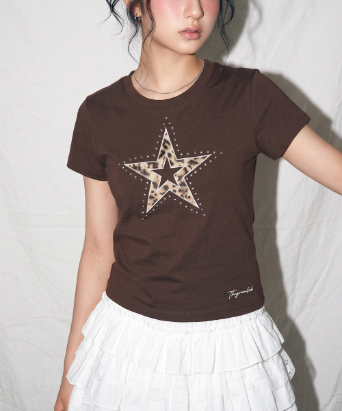 THE GREEN LAB（ザグリーンラボ）の「レオパードスターパッチ半袖Tシャツ[メランジグレー]（Tシャツ/カットソー・レディース・その他・FREE）」の9枚目の写真