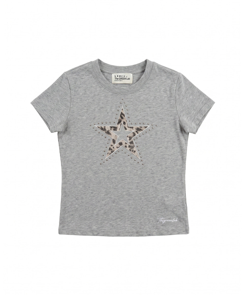 THE GREEN LAB（ザグリーンラボ）の「レオパードスターパッチ半袖Tシャツ[メランジグレー]（Tシャツ/カットソー・レディース・その他・FREE）」の10枚目の写真