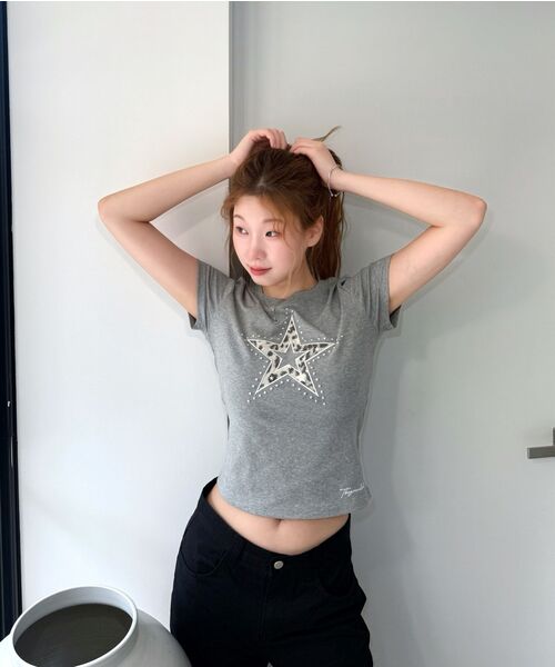 THE GREEN LAB（ザグリーンラボ）の「レオパードスターパッチ半袖Tシャツ[メランジグレー]（Tシャツ/カットソー・レディース・その他・FREE）」の13枚目の写真