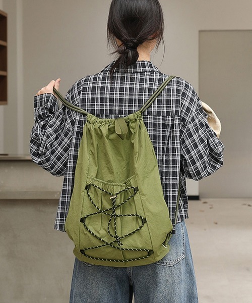 Miniministore（ミニミニストア）の「コードナップサック 軽量ナイロンリュック（バックパック/リュック・レディース・アイボリー/カーキ/ベージュ/グレー/ブラック・FREE）」の5枚目の写真