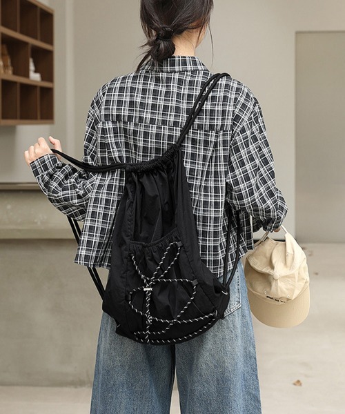 Miniministore（ミニミニストア）の「コードナップサック 軽量ナイロンリュック（バックパック/リュック・レディース・アイボリー/カーキ/ベージュ/グレー/ブラック・FREE）」の22枚目の写真