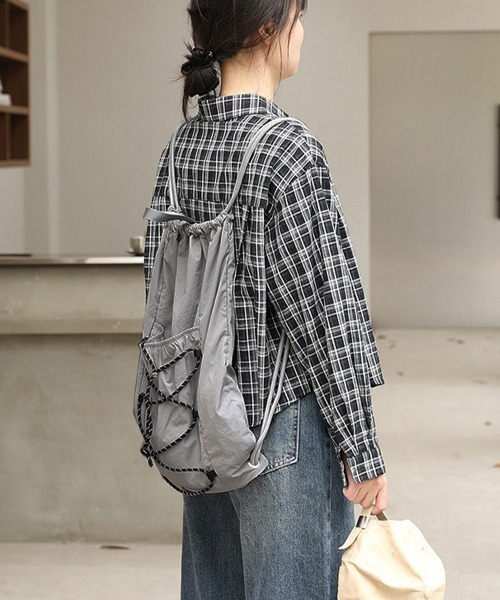 Miniministore（ミニミニストア）の「コードナップサック 軽量ナイロンリュック（バックパック/リュック・レディース・アイボリー/カーキ/ベージュ/グレー/ブラック・FREE）」の19枚目の写真