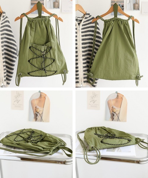 Miniministore（ミニミニストア）の「コードナップサック 軽量ナイロンリュック（バックパック/リュック・レディース・アイボリー/カーキ/ベージュ/グレー/ブラック・FREE）」の13枚目の写真
