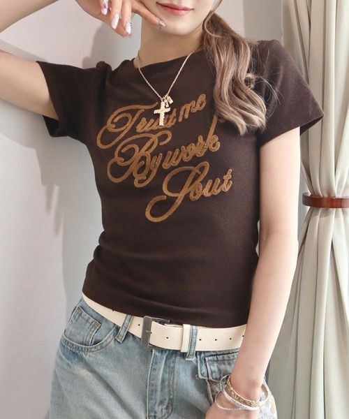CECIL McBEE(セシルマクビー)の「【CECIL McBEE】チェーンステッチロゴTシャツ(Tシャツ/カットソー・レディース・ブラック/ブラウン/グレー/ホワイト・MEDIUM)」の4枚目の写真
