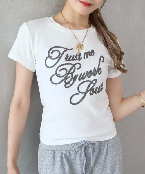 CECIL McBEE(セシルマクビー)の「【CECIL McBEE】チェーンステッチロゴTシャツ(Tシャツ/カットソー・レディース・ブラック/ブラウン/グレー/ホワイト・MEDIUM)」の2枚目の写真