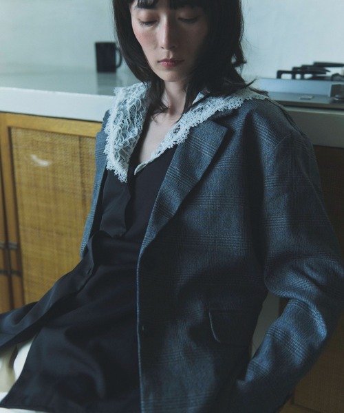 flaeu(フラユ)の「Check Tailored Jacket(テーラードジャケット・レディース・グレー/ベージュ・FREE)」の2枚目の写真