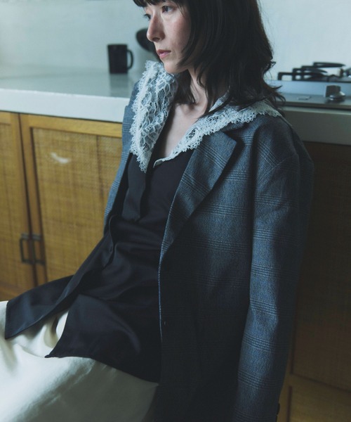 flaeu(フラユ)の「Check Tailored Jacket(テーラードジャケット・レディース・グレー/ベージュ・FREE)」の3枚目の写真