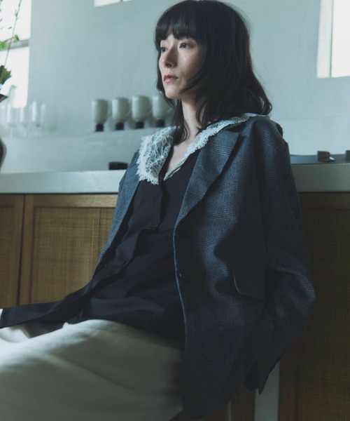 flaeu(フラユ)の「Check Tailored Jacket(テーラードジャケット・レディース・グレー/ベージュ・FREE)」の4枚目の写真