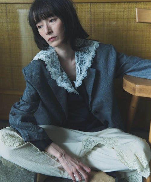 flaeu(フラユ)の「Check Tailored Jacket(テーラードジャケット・レディース・グレー/ベージュ・FREE)」の5枚目の写真