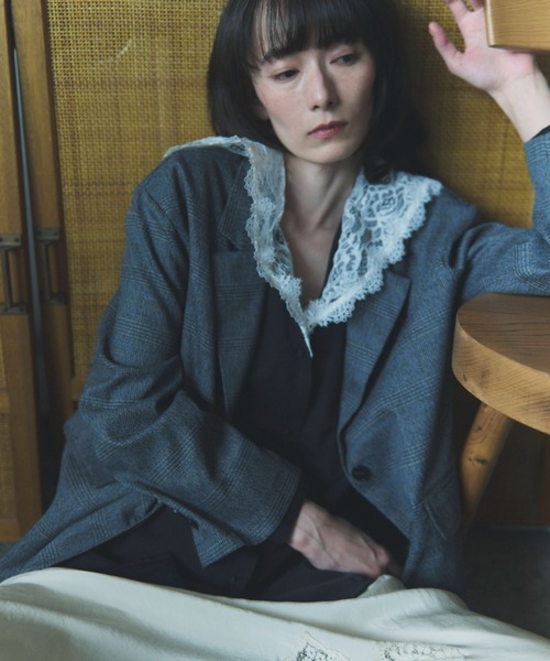 flaeu(フラユ)の「Check Tailored Jacket(テーラードジャケット・レディース・グレー/ベージュ・FREE)」の6枚目の写真