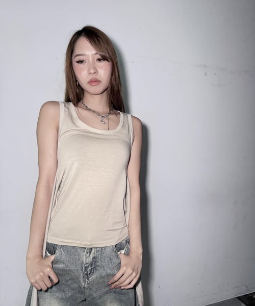 Y2K SYNAPSE FACTORY（ワイツーケー シナプスファクトリー）の「【バックリボン】ノースリーブ（Tシャツ/カットソー・レディース・ブラック/ベージュ・FREE）」の13枚目の写真