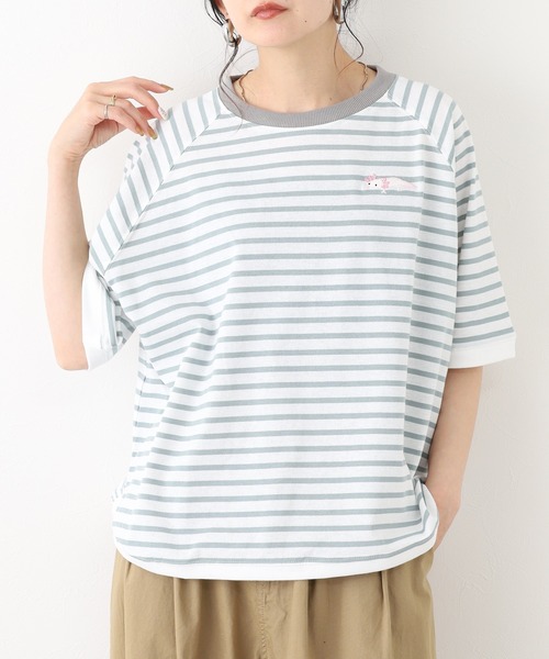 FUNALIVE(ファンアライブ)の「ウーパールーパー刺繍ビッグTシャツ 半端袖(Tシャツ/カットソー・レディース・グリーン系その他/ホワイト系その他/ブルー系その他3・M/L)」の2枚目の写真