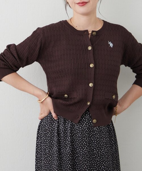 U.S. POLO ASSN.(ユーエスポロアッスン)の「【U.S. POLO ASSN.】ケーブルニットカーディガン(カーディガン/ボレロ・レディース・ネイビー/ブラウン/アイボリー/ボルドー/チャコールグレー・FREE)」の3枚目の写真
