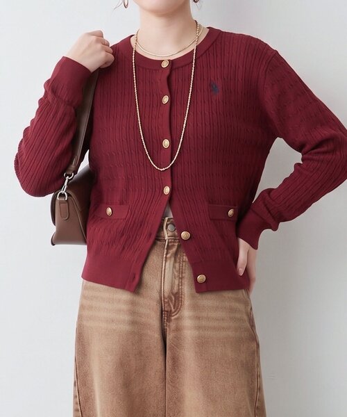 U.S. POLO ASSN.(ユーエスポロアッスン)の「【U.S. POLO ASSN.】ケーブルニットカーディガン(カーディガン/ボレロ・レディース・ネイビー/ブラウン/アイボリー/ボルドー/チャコールグレー・FREE)」の5枚目の写真