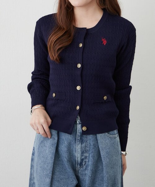 U.S. POLO ASSN.(ユーエスポロアッスン)の「【U.S. POLO ASSN.】ケーブルニットカーディガン(カーディガン/ボレロ・レディース・ネイビー/ブラウン/アイボリー/ボルドー/チャコールグレー・FREE)」の12枚目の写真