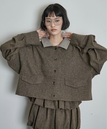 THE YOn（ザヨン）の「衿配色ツイードシャツジャケット（シャツ/ブラウス）」