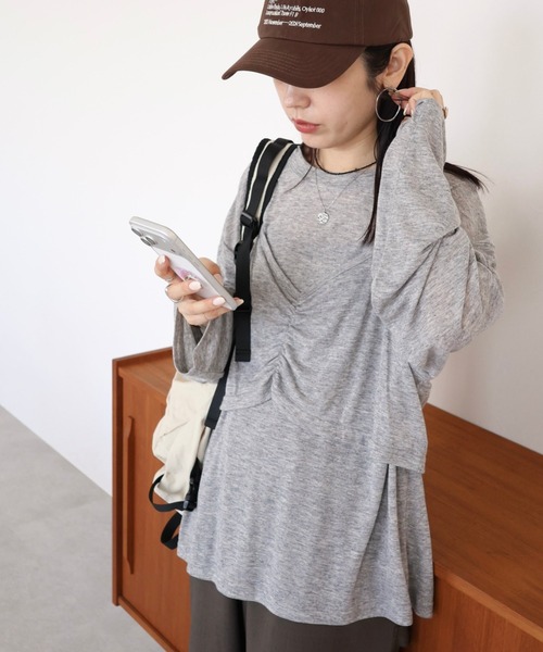 zena（ジェナ）の「ルーズロンT＆ビスチェセット（Tシャツ/カットソー・レディース・ブラック/ダークブラウン/トップグレー・FREE）」の6枚目の写真