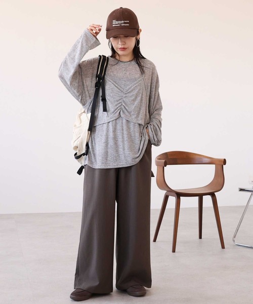 zena（ジェナ）の「ルーズロンT＆ビスチェセット（Tシャツ/カットソー・レディース・ブラック/ダークブラウン/トップグレー・FREE）」の8枚目の写真