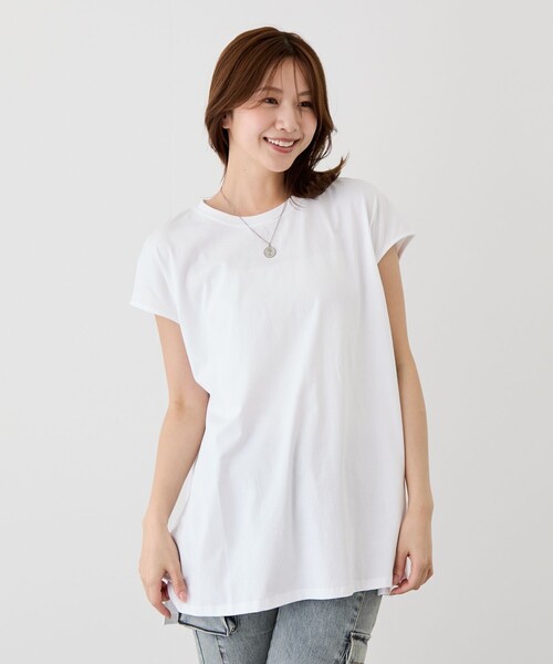 Jayro(ジャイロ)の「サイドスリットフレンチスリーブトップス(Tシャツ/カットソー・レディース・チャコールグレー/カーキ/ブラック/レッド系その他/ホワイト・FREE)」の2枚目の写真