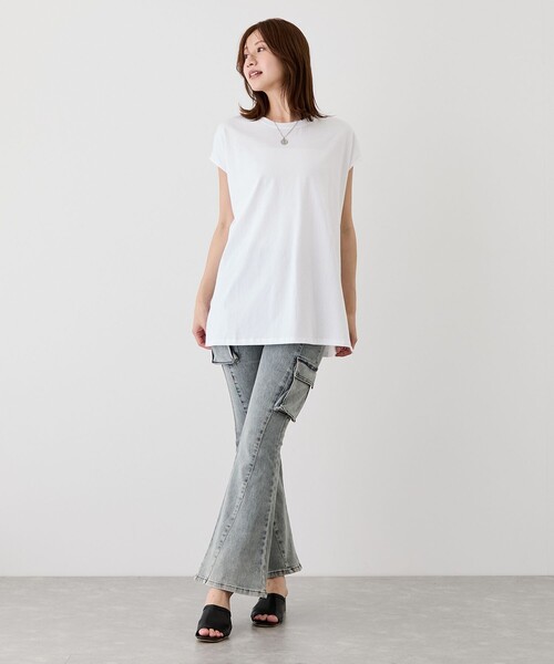 Jayro(ジャイロ)の「サイドスリットフレンチスリーブトップス(Tシャツ/カットソー・レディース・チャコールグレー/カーキ/ブラック/レッド系その他/ホワイト・FREE)」の14枚目の写真