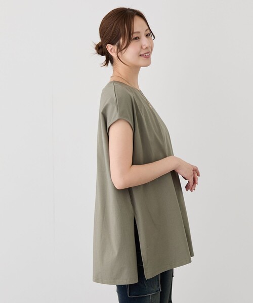 Jayro(ジャイロ)の「サイドスリットフレンチスリーブトップス(Tシャツ/カットソー・レディース・チャコールグレー/カーキ/ブラック/レッド系その他/ホワイト・FREE)」の18枚目の写真
