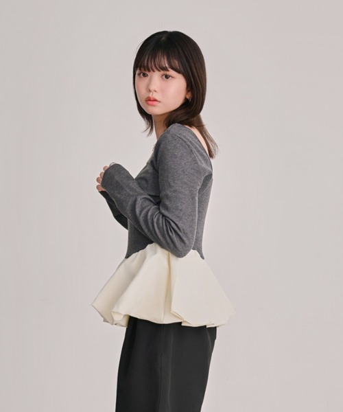 DAESE TOKYO(デセトウキョウ)の「カットリブ2WAYバルーンプルオーバー(Tシャツ/カットソー・レディース・アイボリー/チャコールグレー・FREE)」の18枚目の写真