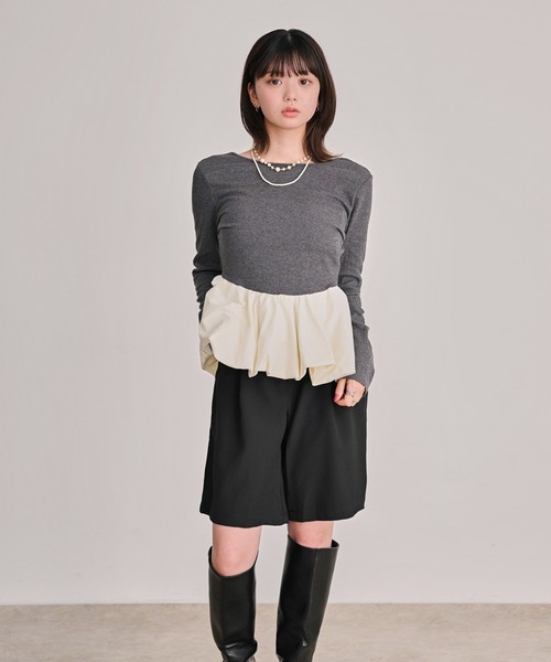 DAESE TOKYO(デセトウキョウ)の「カットリブ2WAYバルーンプルオーバー(Tシャツ/カットソー・レディース・アイボリー/チャコールグレー・FREE)」の17枚目の写真