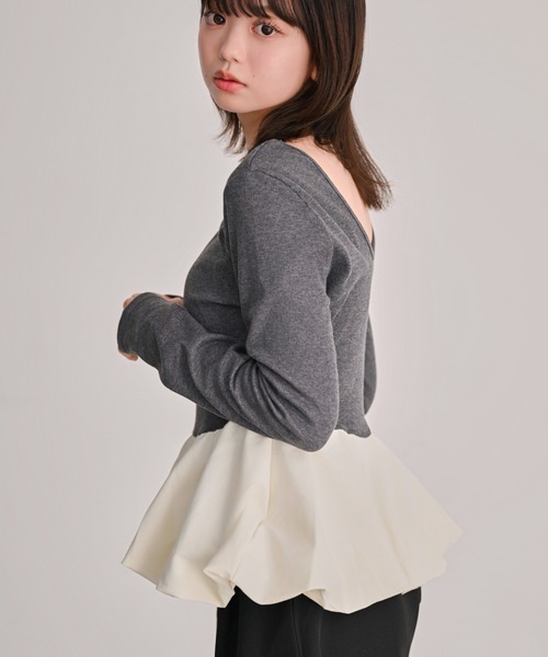 DAESE TOKYO(デセトウキョウ)の「カットリブ2WAYバルーンプルオーバー(Tシャツ/カットソー・レディース・アイボリー/チャコールグレー・FREE)」の16枚目の写真