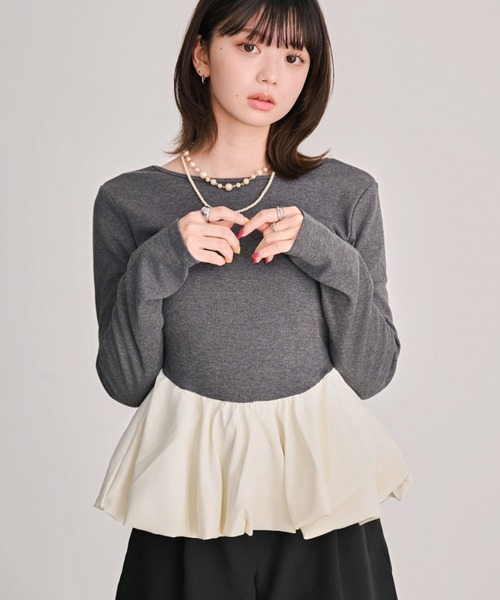 DAESE TOKYO(デセトウキョウ)の「カットリブ2WAYバルーンプルオーバー(Tシャツ/カットソー・レディース・アイボリー/チャコールグレー・FREE)」の14枚目の写真