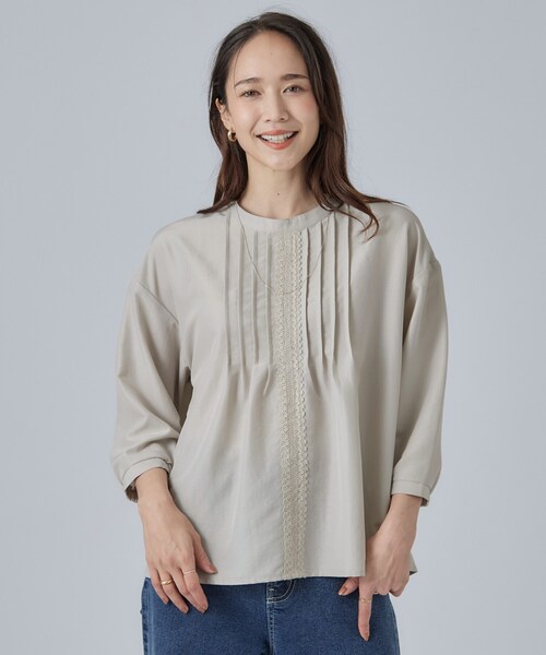 SHOO・LA・RUE(シューラルー)の「【S-LL/洗濯機可】1枚で華やかに フロントレース7分袖ブラウス(シャツ/ブラウス・レディース・ブラウン系その他/ライトベージュ/オレンジ・04/03/02/01)」の14枚目の写真