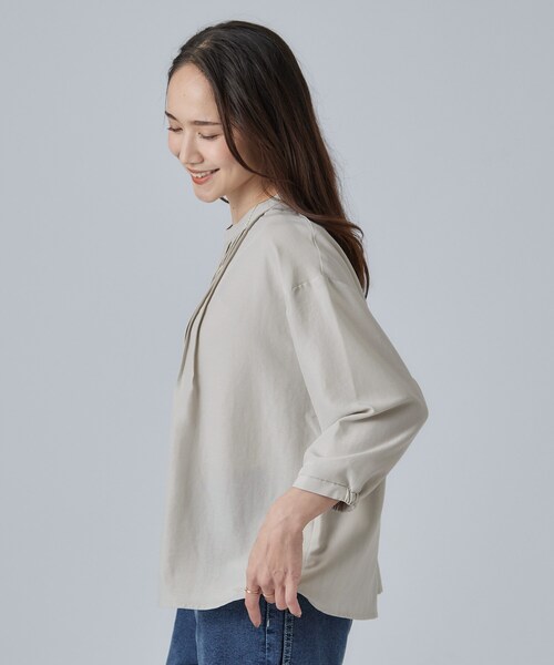 SHOO・LA・RUE(シューラルー)の「【S-LL/洗濯機可】1枚で華やかに フロントレース7分袖ブラウス(シャツ/ブラウス・レディース・ブラウン系その他/ライトベージュ/オレンジ・04/03/02/01)」の15枚目の写真