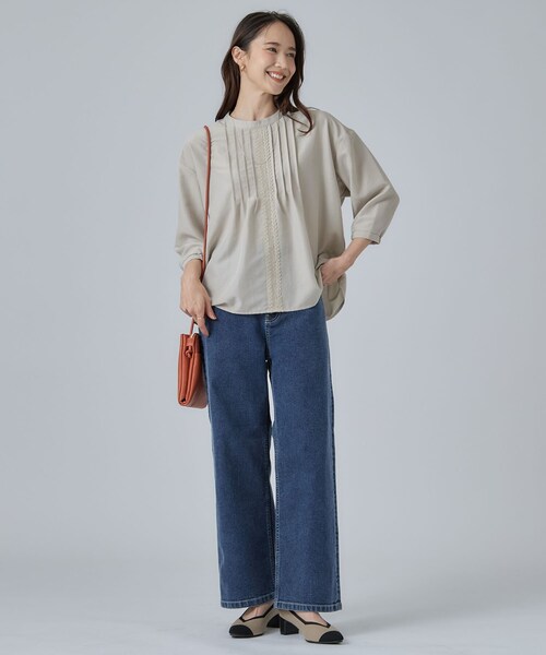 SHOO・LA・RUE(シューラルー)の「【S-LL/洗濯機可】1枚で華やかに フロントレース7分袖ブラウス(シャツ/ブラウス・レディース・ブラウン系その他/ライトベージュ/オレンジ・04/03/02/01)」の16枚目の写真