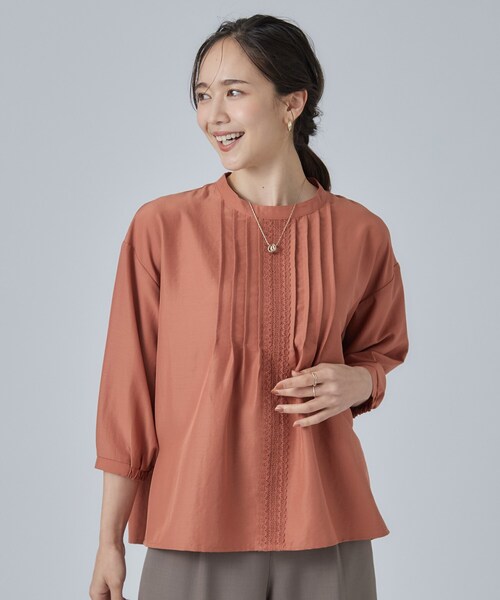 SHOO・LA・RUE(シューラルー)の「【S-LL/洗濯機可】1枚で華やかに フロントレース7分袖ブラウス(シャツ/ブラウス・レディース・ブラウン系その他/ライトベージュ/オレンジ・04/03/02/01)」の18枚目の写真