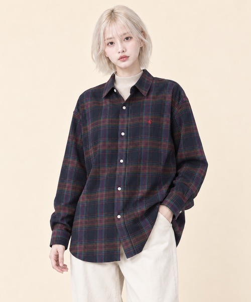 BEVERLY HILLS POLO CLUB（ビバリーヒルズポロクラブ）の「BEVERLY HILLS POLO CLUB / ルーズネルチェックシャツ(BHPC) / 6487-0142（シャツ/ブラウス・レディース・ライトグリーン/ネイビー/キャメル/グレー・MEDIUM）」の4枚目の写真