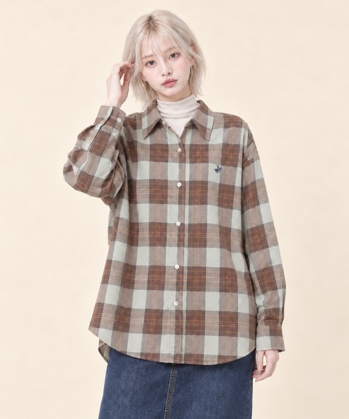 BEVERLY HILLS POLO CLUB（ビバリーヒルズポロクラブ）の「BEVERLY HILLS POLO CLUB / ルーズネルチェックシャツ(BHPC) / 6487-0142（シャツ/ブラウス・レディース・ライトグリーン/ネイビー/キャメル/グレー・MEDIUM）」の3枚目の写真