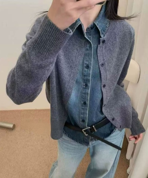 Girly Doll(ガーリードール)の「デニムシャツドッキングニットカーディガン(カーディガン/ボレロ・レディース・オフホワイト/レッド/ネイビー/グレー・FREE)」の8枚目の写真