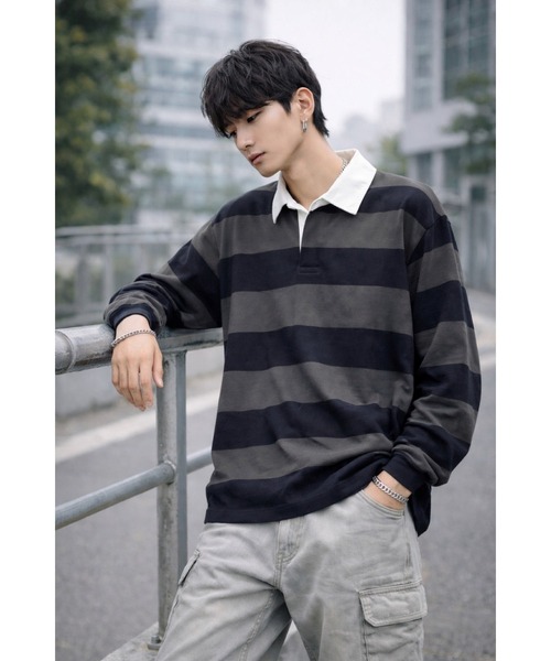 CERCA(チェルカ)の「【Bls】【ZM】【Bling Leads】ボーダーラガーシャツ ニット(Tシャツ/カットソー・メンズ・ネイビー/ブラック/ワイン・FREE)」の1枚目の写真