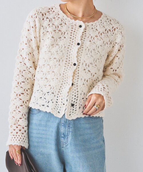 RIVE DROITE(リヴドロワ)の「レース編みニットカーディガン(秋服/冬服)(カーディガン/ボレロ・レディース・ブラック/オフホワイト・FREE)」の7枚目の写真