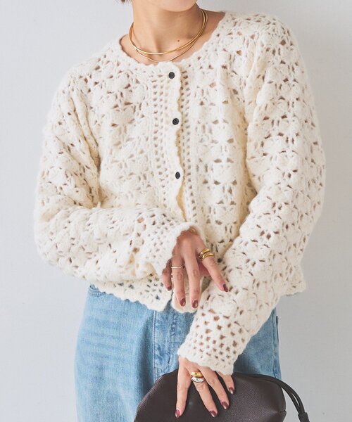 RIVE DROITE(リヴドロワ)の「レース編みニットカーディガン(秋服/冬服)(カーディガン/ボレロ・レディース・ブラック/オフホワイト・FREE)」の10枚目の写真