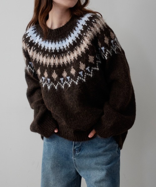 on:nue（オンニュ）の「【on:nue】ルーズノルディックパターンニット /26-27 AW COLLECTION（ニット/セーター・レディース・ブラウン/グレー・FREE）」の4枚目の写真