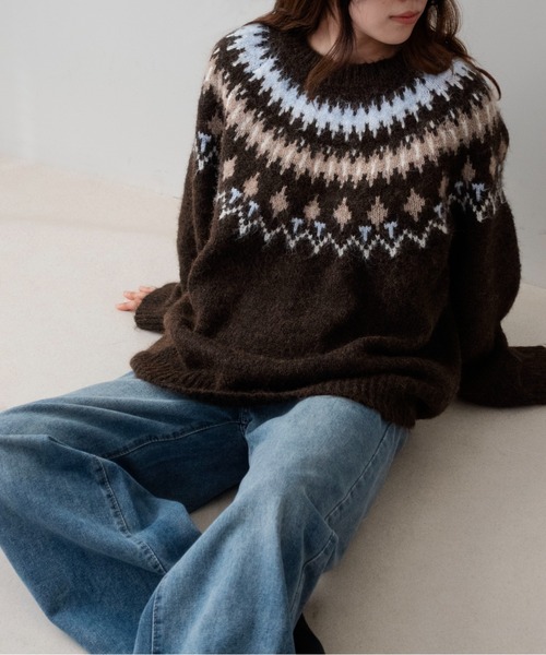 on:nue（オンニュ）の「【on:nue】ルーズノルディックパターンニット /26-27 AW COLLECTION（ニット/セーター・レディース・ブラウン/グレー・FREE）」の6枚目の写真