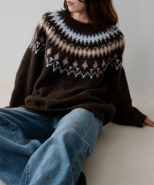 on:nue（オンニュ）の「【on:nue】ルーズノルディックパターンニット /26-27 AW COLLECTION（ニット/セーター・レディース・ブラウン/グレー・FREE）」の7枚目の写真