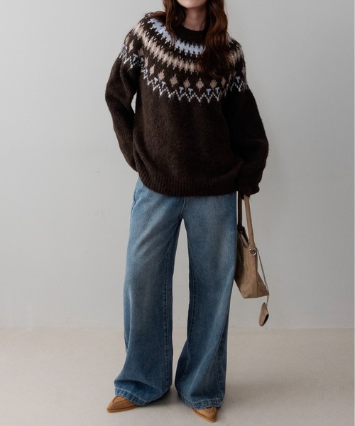 on:nue（オンニュ）の「【on:nue】ルーズノルディックパターンニット /26-27 AW COLLECTION（ニット/セーター・レディース・ブラウン/グレー・FREE）」の8枚目の写真
