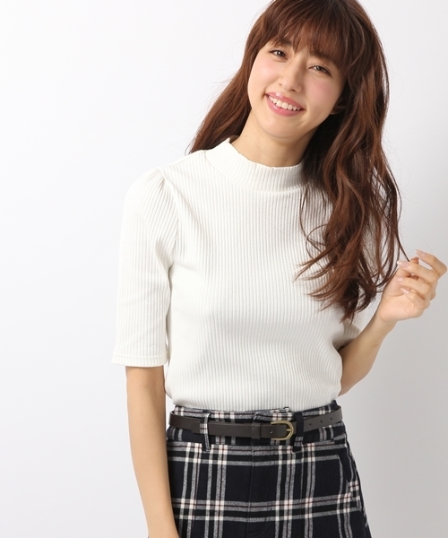 Heather（ヘザー）の「ボトルネックテレコパワショル5分袖  729860（Tシャツ/カットソー・レディース・オフホワイト/ブラック/カーキ・FREE）」の2枚目の写真