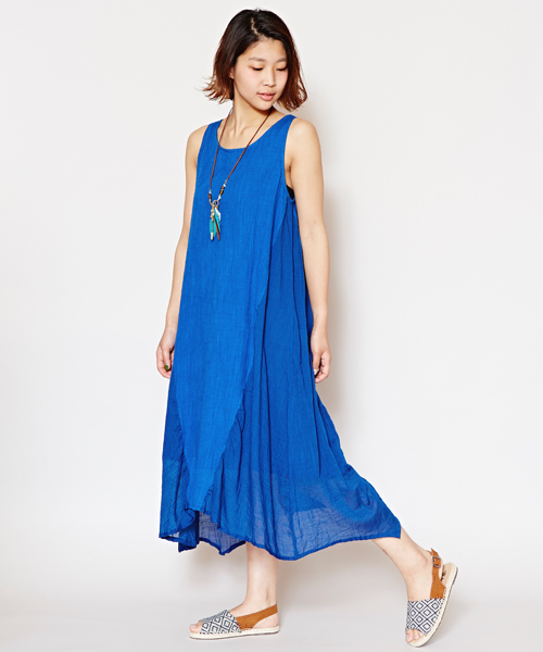 チャイハネ（チャイハネ）の「【チャイハネ】yul インド綿ギャザーワンピース（ワンピース・レディース・ホワイト/ライム/ブルー/ブラック・FREE）」の4枚目の写真