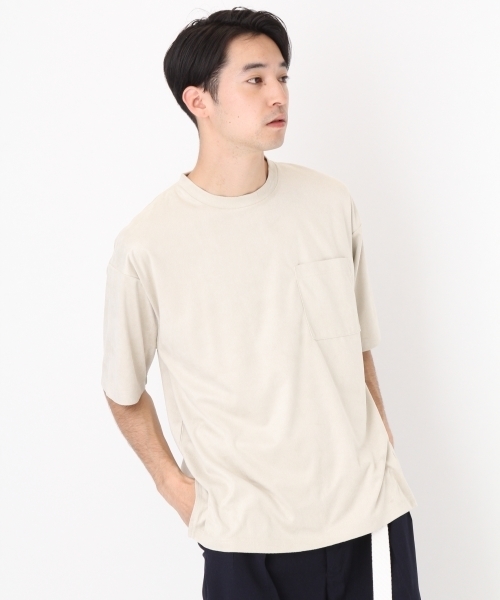 niko and...（ニコアンド）の「ストレッチスウェードTシャツ（Tシャツ/カットソー・メンズ・パープル/ネイビー/オフホワイト/ブルー・LARGE/MEDIUM）」の2枚目の写真