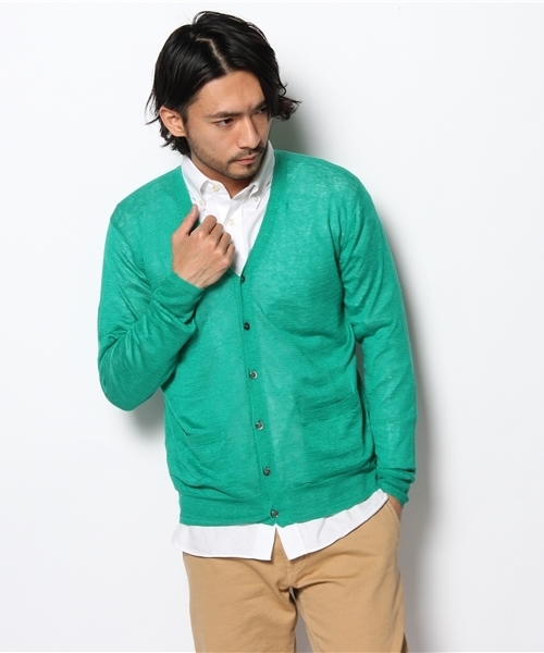 green label relaxing（グリーンレーベルリラクシング）の「□LINEN　Vカーディガン 12G（カーディガン/ボレロ・メンズ・グレー/ベージュ/レッド/ケリー/コバルトブルー/ネイビー・SMALL/MEDIUM/LARGE/X-LARGE）」の4枚目の写真