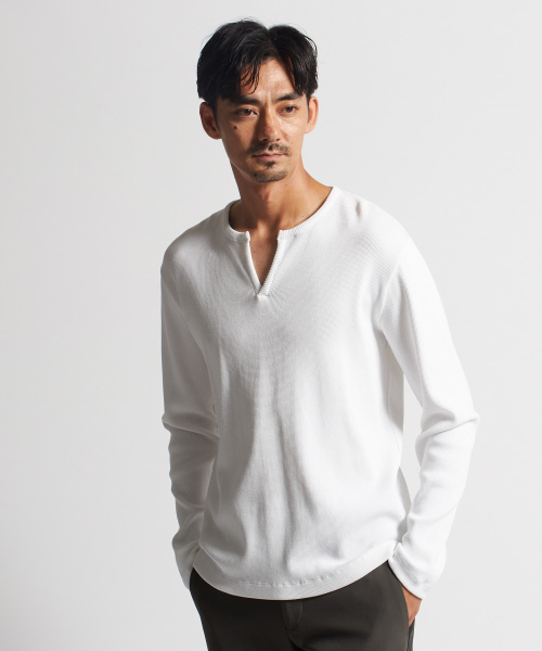DESIGNWORKS(デザインワークス)の「60/2ベアワッフル ヘンリー(Tシャツ/カットソー・メンズ・ホワイト/ブラック/カーキ・S/M/L)」の3枚目の写真
